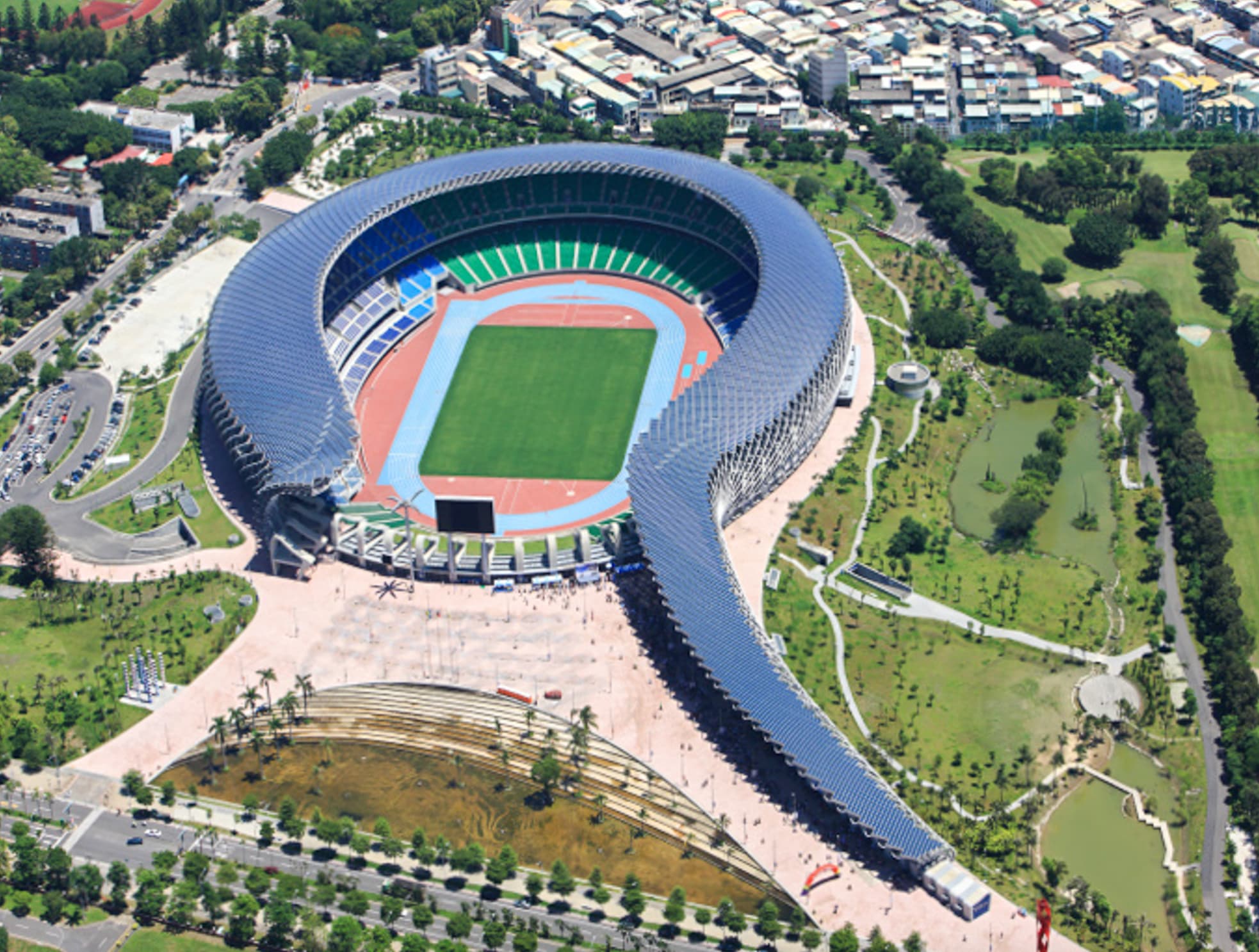 An aerial shot of Taiwan’s National Stadium.   